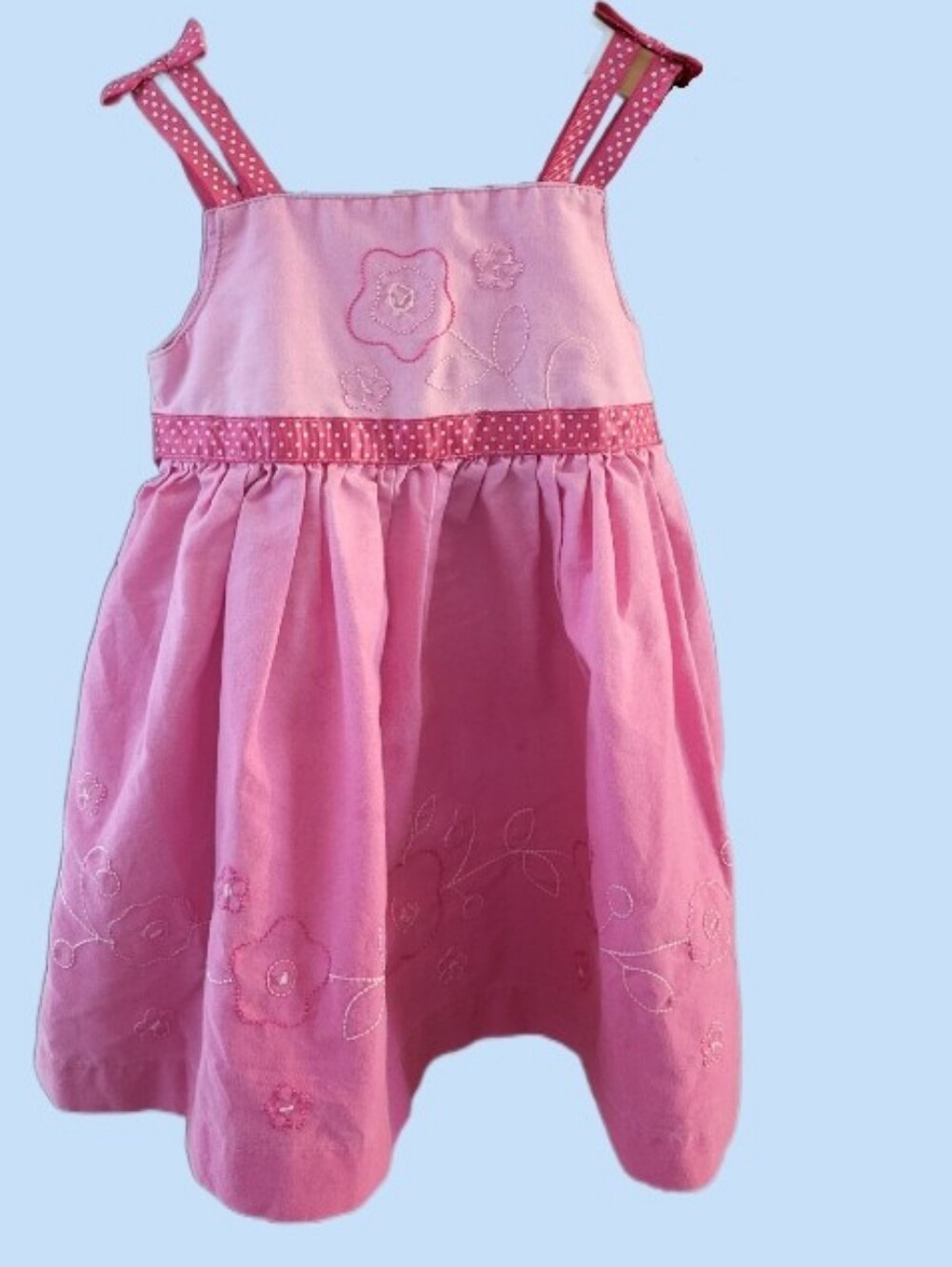 Blueberi Boulevard Pink Polka-Dot Strap 12m Dress With Embroidery